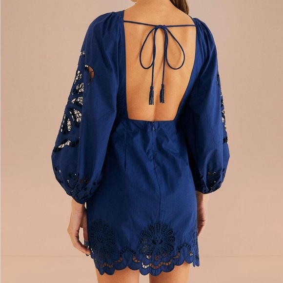 Farm Rio Navy Blue Richelieu Mini Dress - Picture 2 of 3